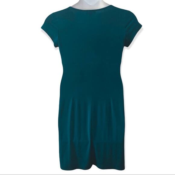 AB Studio Faux Wrap Dress Cap Sleeve Fitted Teal Midi Size Medium - Picture 10 of 12